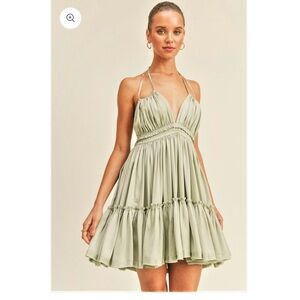 Reset By Jane Elegant Sage Green Halter Dress